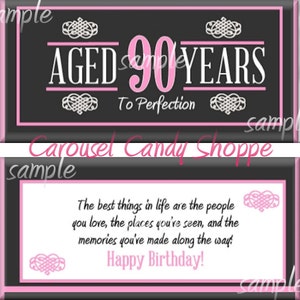 90th Birthday Party Favors Hershey's Candy Bar Wrappers Pink image 1
