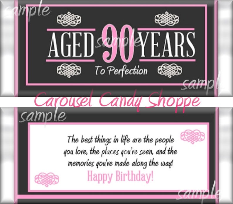 90th Birthday Party Favors Hershey's Candy Bar Wrappers Pink image 1