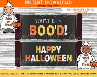 You've Been Boo'd Happy Halloween Printable Candy Bar Wrappers Halloween Candy Favors, Digital PDF File Instant Download