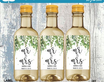 Wedding Greenery Mini Wine Bottle Labels - DIY Printable PDF File Made To Order