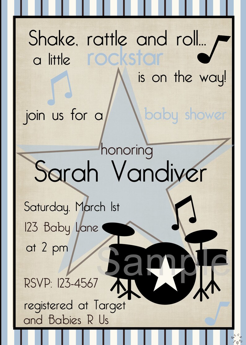 Shake Rattle and Roll Rockstar Baby Shower 5X7 Invitations Etsy