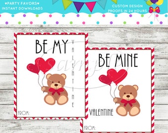 Valentines Cards  Beary Sweet Teddy Bear with Balloons Kids Printable  Instant Download Printable PDF file