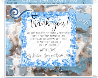 Hospital Thank you Card, Labor and Delivery Baby Boy Printable Thank You Cards, Labels, Thank You Stickers DIY Printable PDF