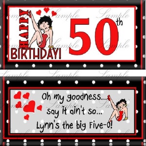Betty Boop inspiriertes Thema Geburtstag Candy Bar Wrappers Party Favors Printable DIY Wählen Sie Alter und Design