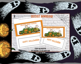 Halloween Pumpkin Printable Candy Bar Wrappers  Digital PDF File Instant Download