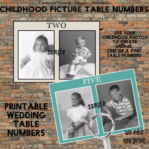 Números de mesa de imagen de la infancia, números de mesa imprimibles de la infancia, tarjetas de números de mesa de recepción de boda, tarjetas imprimibles DIY