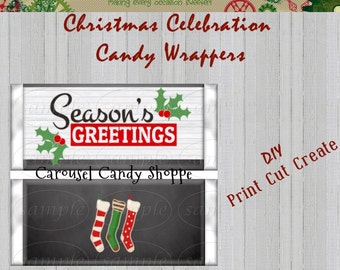 Seasons Greetings Christmas Party Candy bar Wrappers Printable DIY Instant Download Limited Quantities Available