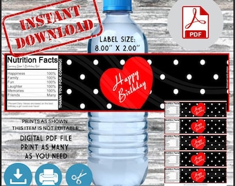 Happy Birthday Water Bottle Labels Instant Download  Digital Printable PDF File