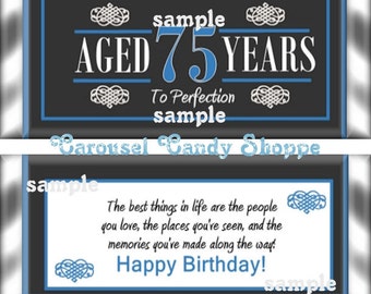 75th Birthday Party Favors Hershey's Candy Bar Wrappers Blue Digital PDF File Instant Download