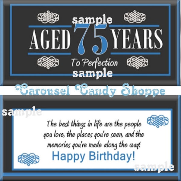 75th Birthday Party Favors Hershey's Candy Bar Wrappers Blue Digital PDF File Instant Download