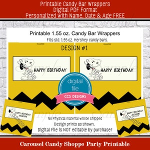 Personalized Charlie Brown Inspired Birthday Party Printable Candy Bar Wrappers