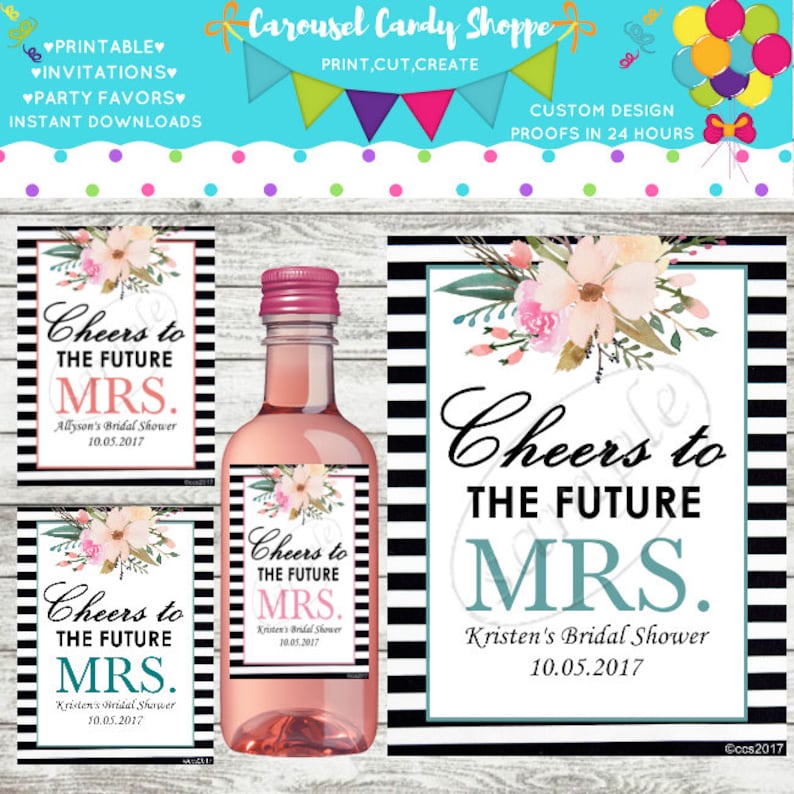 Bridal Shower Mini Wine/champagne Labels DIY Printable Wine - Etsy