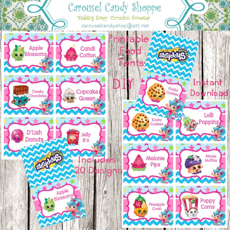 Shopkins Inspired Theme Food Tent Name Place Cards | Etsy