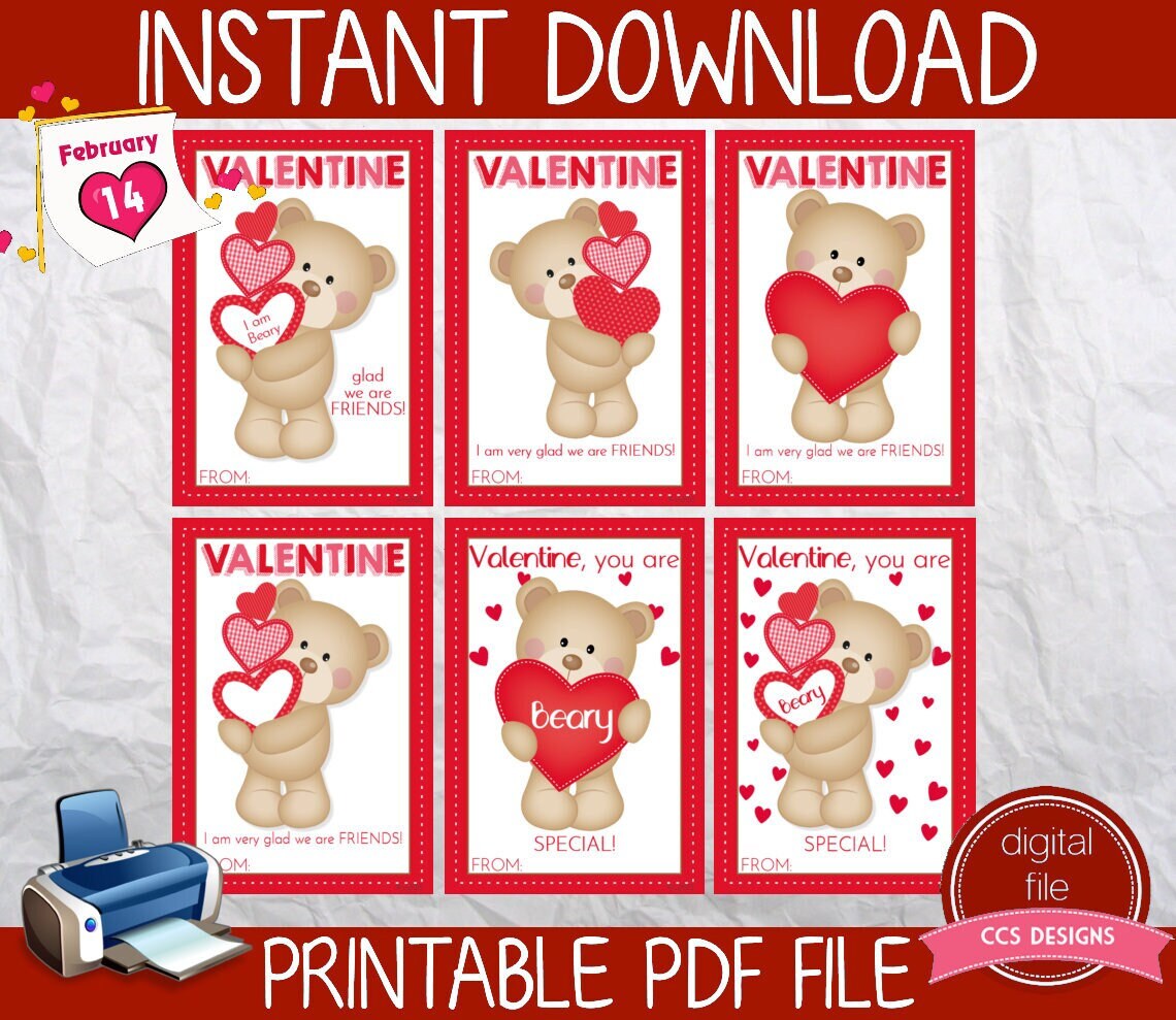 25 Printable Vintage Children's VALENTINE'S DAY CARDS Digital Download4 Jpg  Files 600 Dpiadorable Kids, Animals & Household Items 