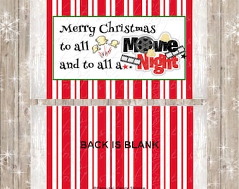 Christmas Movie Night Microwave Popcorn Wrappers, Christmas Eve Box Favors, Stocking Stuffer DIY Digital PDF File, INSTANT Download