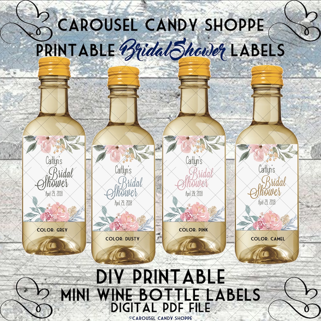 Wedding Bridal Shower Party Mini Wine Bottle Labels, Customized - Dusty ...
