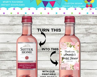 Bachelorette Party, Wine Labels Small, Mini Wine Labels, 2w X 3h Floral ...