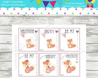 Valentines Cards Little Fox Kids Printable Instant Download PDF file