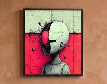 Cracked - Emotional Surreal Art Poster: Vibrant and Personal Red Themed Artwork