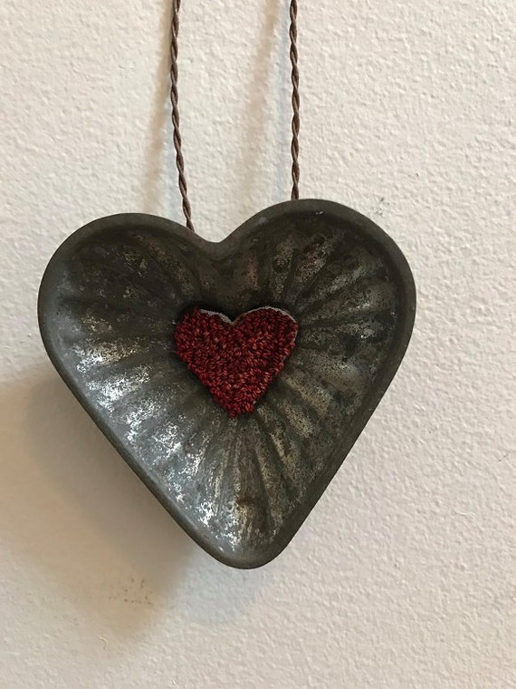 Punch Needle Heart on Vintage Tin Etsy