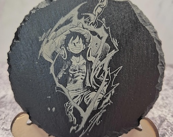 Conjunto de porta-copos de ardósia One Piece – Luffy e Thousand Sunny – Pedra natural gravada a laser