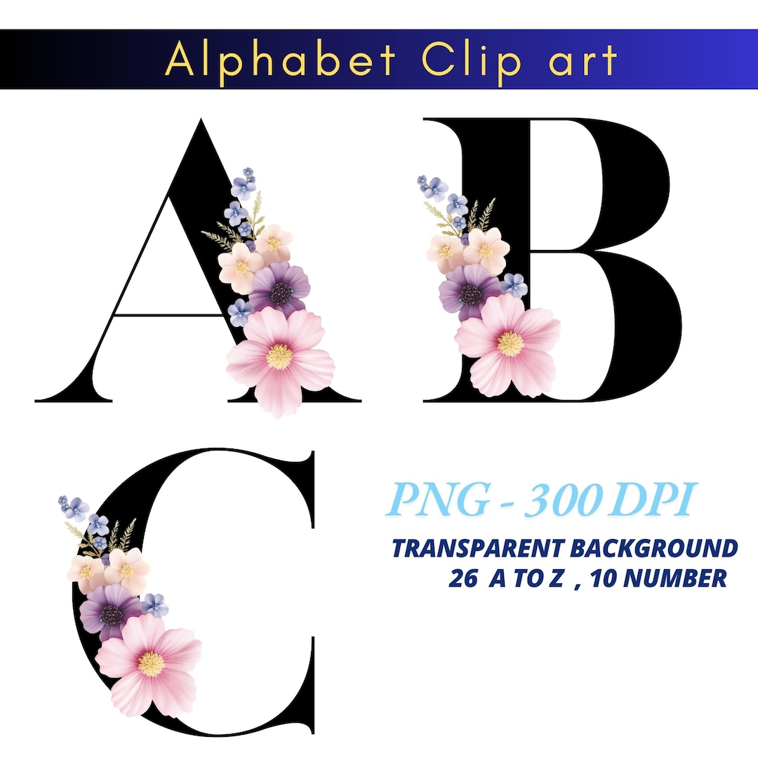Alphabet Letters Floral Clipart Card Logo Designs Printable PNG - Etsy
