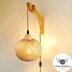 Handwoven Rattan Wall Lamp | Natural Bamboo Lantern Light | Boho Wicker Chandelier | Eco-Friendly Wall Sconce for Home & Decor