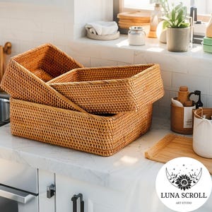 Handwoven Rattan Storage Basket | Rectangular Wicker Tray | Storage for Home | Bathroom, Makeup, Clothes and Living Room Organizer