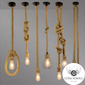 Rustic Double Rope Pendant Light | Jute & Hemp Chandelier | Farmhouse Fabric Rope Lamp | 2-Light Hanging Ceiling Fixture for Home and Bar