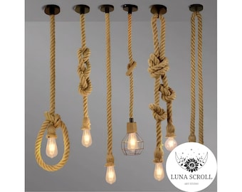Handmade Jute Rope Pendant Light | Rustic Farmhouse Chandelier
