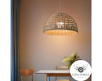 Boho bamboe rotan kroonluchter | Artisan hanglamp | Biologische boerderij lampenkap | Hedendaagse hanglamp voor terras- en huisdecoratie