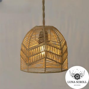Handwoven Bamboo Pendant Light | Natural Rattan Wicker Lantern Lamp Shade | Rustic Boho Chandelier | Farmhouse Ceiling Lighting