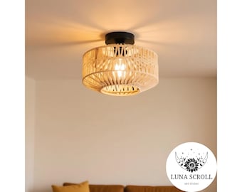 Handmade Bamboo Rattan Pendant Light • Woven Chandelier Ceiling Lamp • Natural Boho Hanging Fixture for Living Room Bedroom Decor