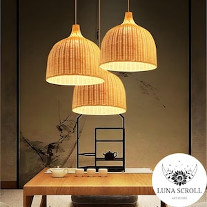 Handmade Rattan Lampshade | Eco-Friendly Wicker Pendant Light | Sustainable Boho Decor | Modern Farmhouse Ceiling Lighting Fixture