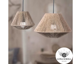 Rattan Pendant Light Shade | Woven Wicker Lamp Cover | Rustic Boho Chandelier Fixture | Geometric Basket Light | Farmhouse Home Décor
