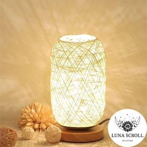 Handcrafted Japanese Wooden Table Lamp | Bedside Night Light | Rattan Twine Desk Lamp | Artistic Bedroom Décor | Study Light Decoration