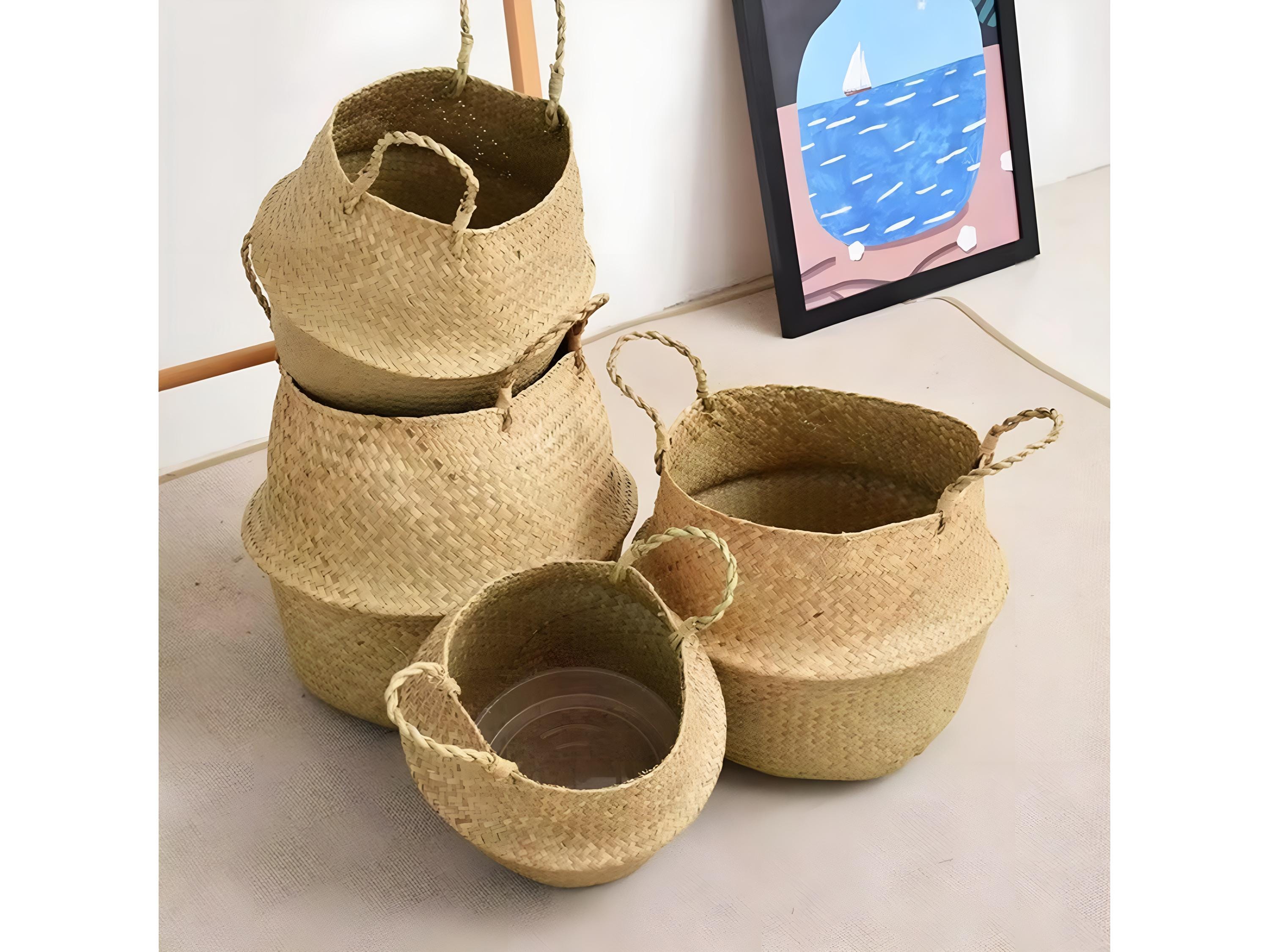 Cache-Pot En Osier Tressé Main – Panier En Rotin 30 Cm, Doublure Imperméable – Pour Plantes, Rangement, Déco Bohème – Marron