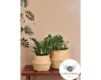 Wicker Storage Basket | Handwoven Rattan Flower Pot | Decorative Laundry Basket | Rustic Garden Planter | Boho Home Organization
