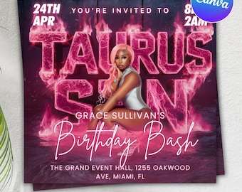 Taurus Season Party Flyer, Birthday Szn Flyer, Taurus Invitation Flyer, Taurus Birthday Event, Social Media Flyer, Premade Flyer Template