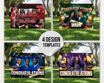 Graduation Yard Sign Bundle, 4 Editable Graduate Yard Signs, Canva Grad Party Decor,Class of 2025 Sign, Grad Sign,Grad Party Yard Signs
