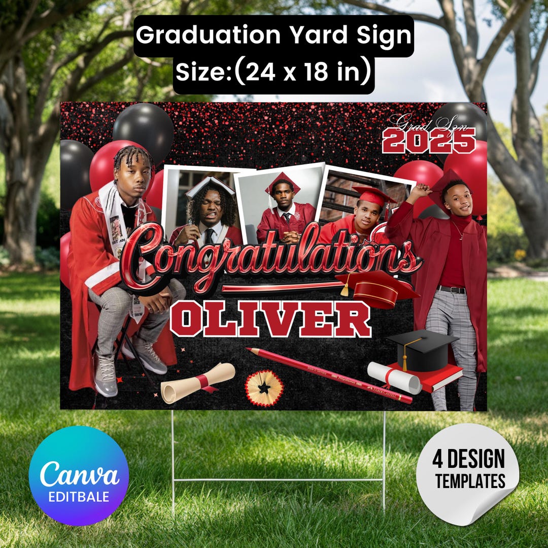 Graduation Yard Sign Bundle, 4 Editable Graduate Yard Signs, Canva Grad ...
