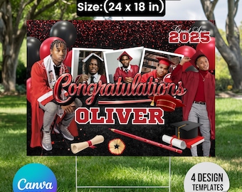 Graduation Yard Sign Bundle, 4 Editable Graduate Yard Signs, Canva Grad Party Decor,Class of 2025 Sign, Grad Sign,Grad Party Yard Signs