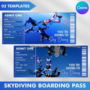 Digital Skydiving Surprise Gift Ticket, Skydiving Surprise Reveal, Skydive Gift Voucher, Editable Event Ticket Template, Canva Template