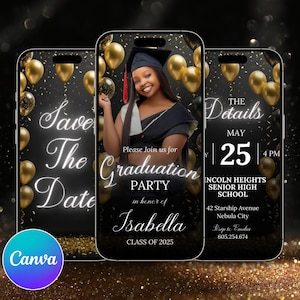 Digital & Editable Save the Date Grad E-Invite Template, Instant Download Iphone Invitation, Text Message Invite, Class of 2025 College Grad