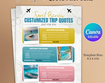 Travel Agent Quote Proposal, Travel Agent Template, Travel Advisor Forms, Vacation Quote Template, Canva Template, Trip Proposal Quote