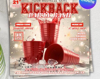 Kickback Party Flyer, Editable Kickback Club Flyer, Club DJ Party Invite, Event Flyer, Social Media Flyer, Canva Template, Instant Download