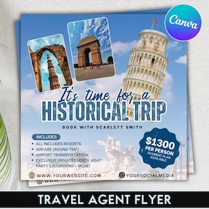 Travel Agent Flyer, DIY E-Flyer Template, Travel Flyer, Vacation Flyer, Travel Agency, Social Media Flyer, Canva Editable, Instant Download