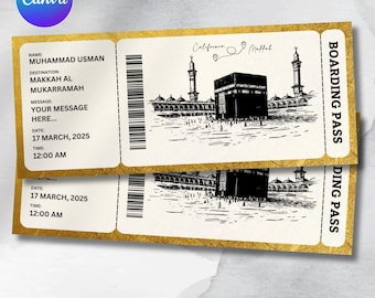 Hajj Boarding Pass, Editable Umrah Mubarak Boarding Pass, Hajj Plane Ticket, Makkah Umrah Gift, Islamic Travel Ticket, Journey Gift to Umrah
