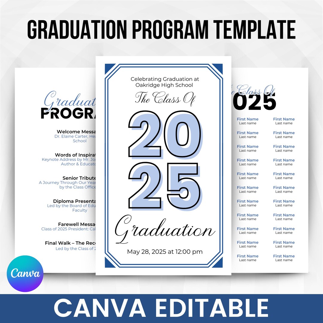 2025 Graduation Program Template, Editable 2025 Ceremony Card, Class of ...