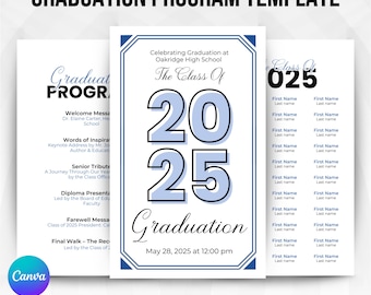 2025 Graduation Program Template, Editable 2025 Ceremony Card, Class of 2025, High School & College Graduation Program, Instant Download